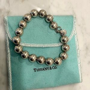 TIFFANY & CO. Stamped Silver Ball Bracelet and Pouch